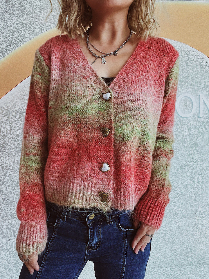 Damen kuschelige Strickjacke mit romantischen Herzknöpfen und lockerer Passform Drune