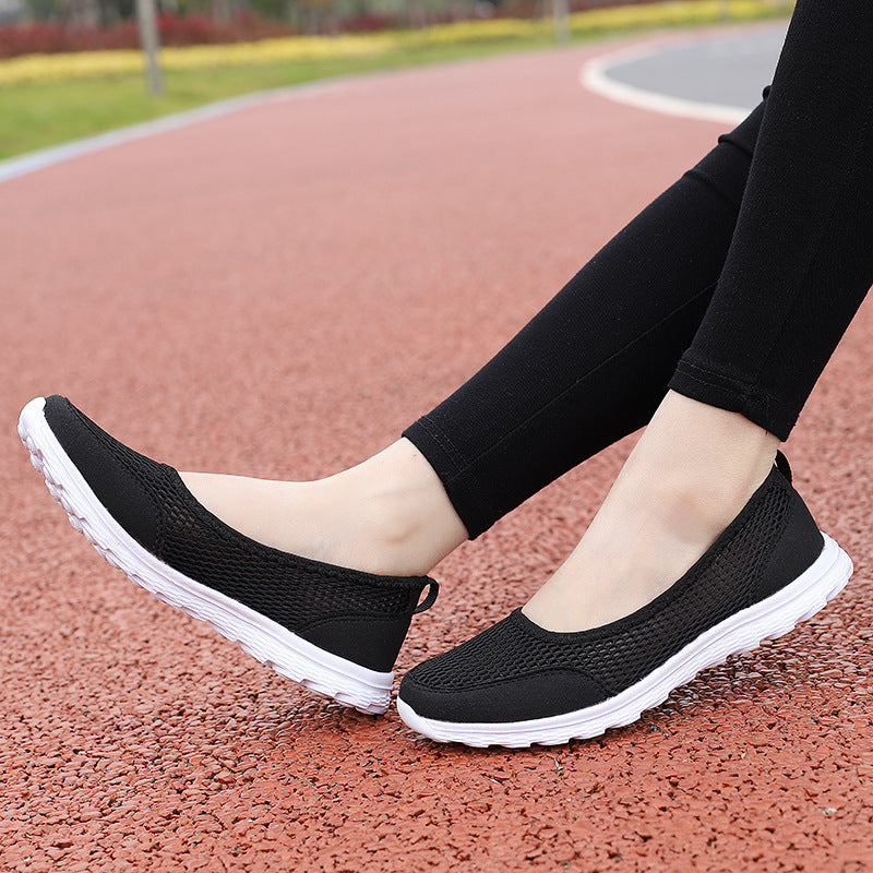 Damen nan atmungsaktive Netz-Ballerina-Sneaker mit flexibler rutschfester Laufsohle und gepolstertem Fußbett Drune