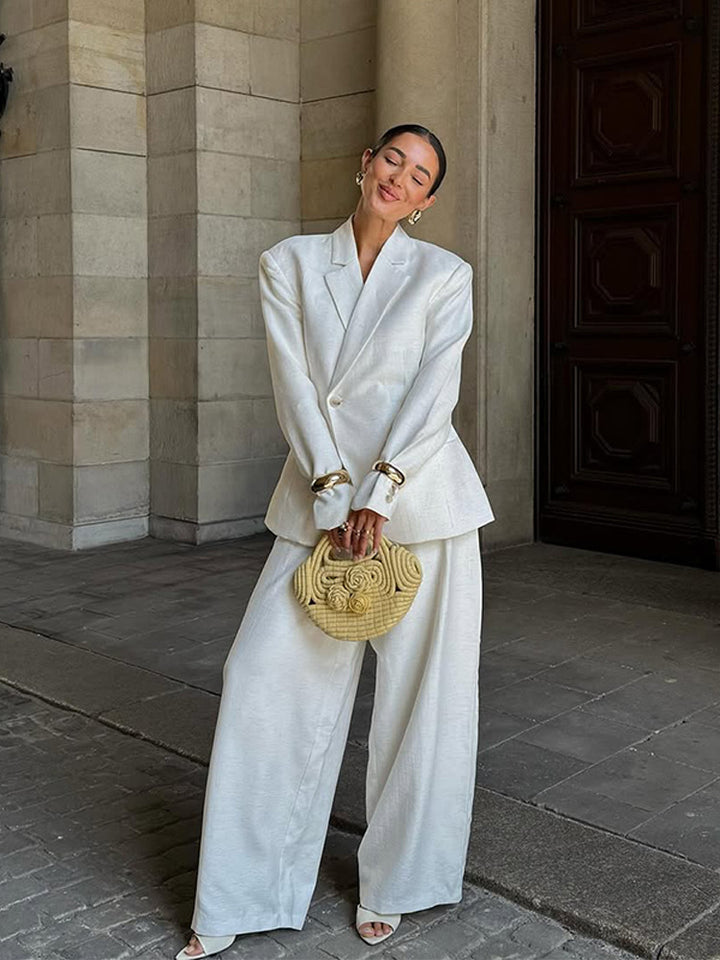 Damen Oversize-Leinenblazer mit strukturierter Schulter und tailliertem Saum Drune