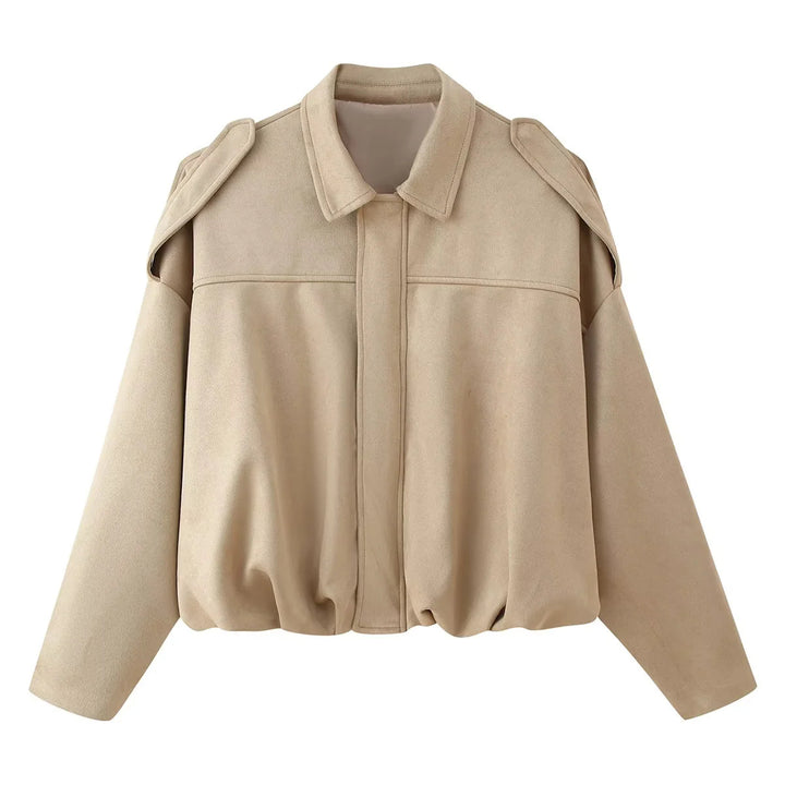 Damen nan kurz geschnittene Oversized-Blousonjacke mit Schulterklappen, verdeckter Frontleiste und elastischem Kordelsaum Drune