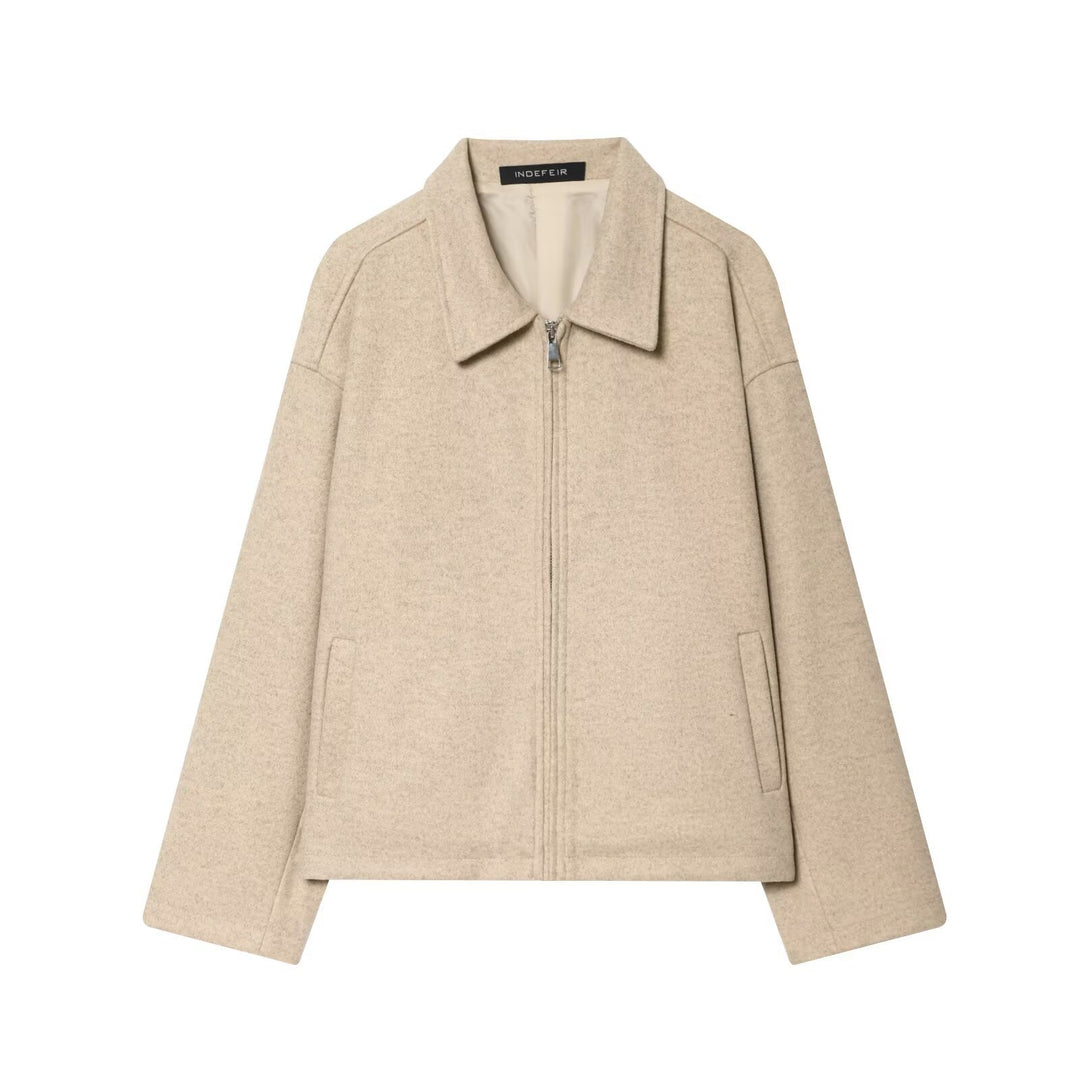 Damen Oversize Wollmix-Boxyjacke mit durchgehendem Reißverschluss und Eingrifftaschen Drune