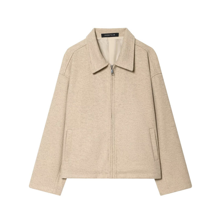 Damen Oversize Wollmix-Boxyjacke mit durchgehendem Reißverschluss und Eingrifftaschen Drune