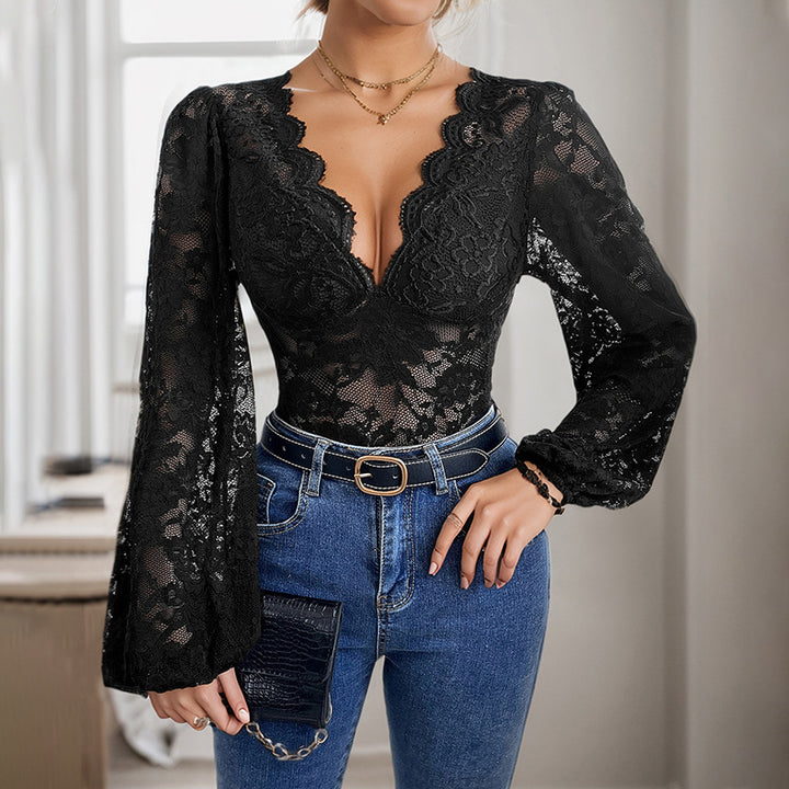 Damen Elegant-taillierter Spitzen-Body im Corsagenstil mit tiefem Herz-Ausschnitt Drune