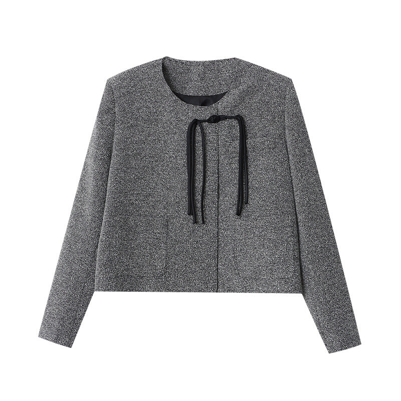 Damen elegante Kurzjacke mit dekorativen Kordelzügen Drune