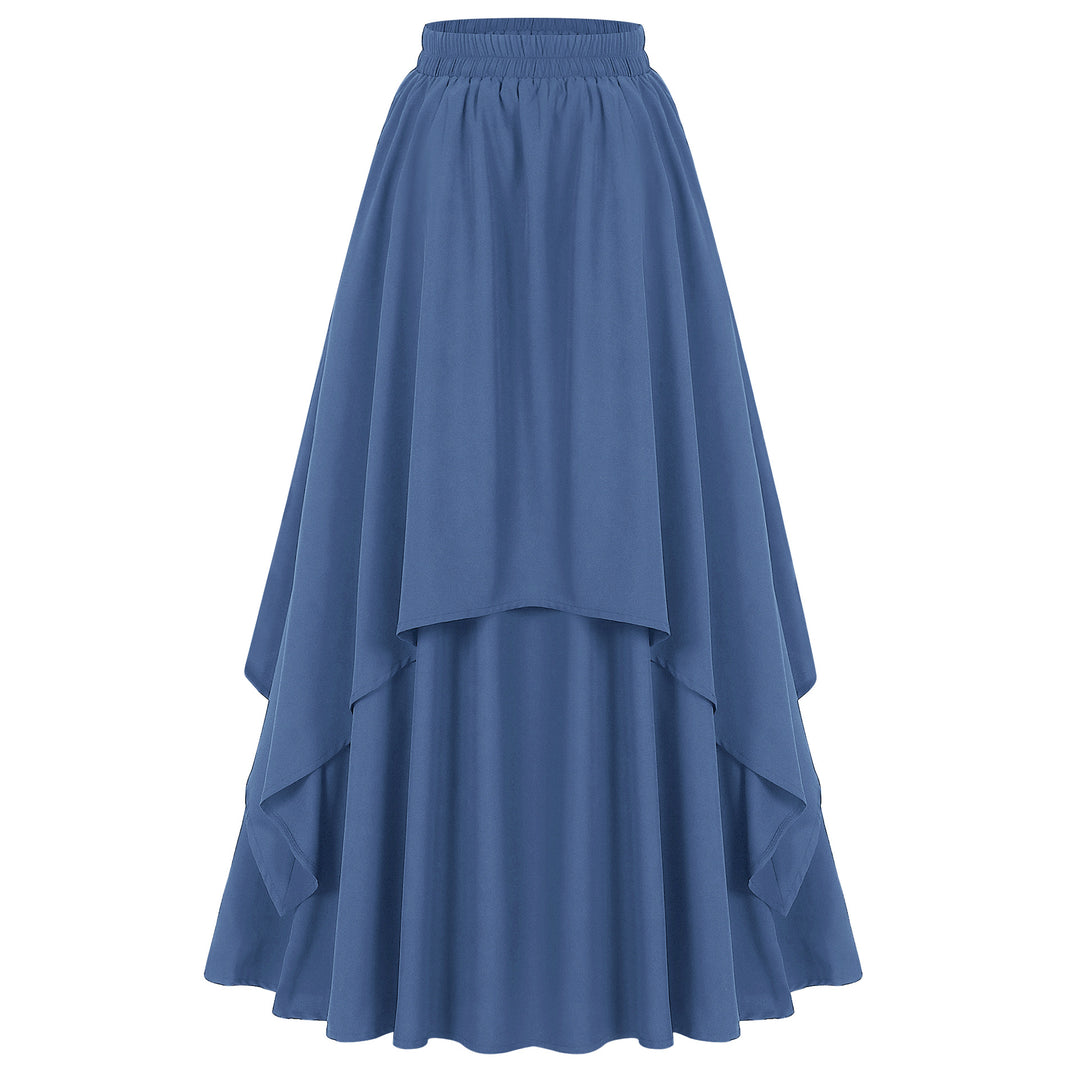 Damen nan mehrlagiger Chiffon-Maxirock mit hohem elastischem Taillenbund und asymmetrischem Stufenfall Drune