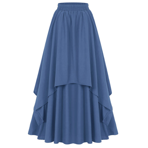 Damen nan mehrlagiger Chiffon-Maxirock mit hohem elastischem Taillenbund und asymmetrischem Stufenfall Drune