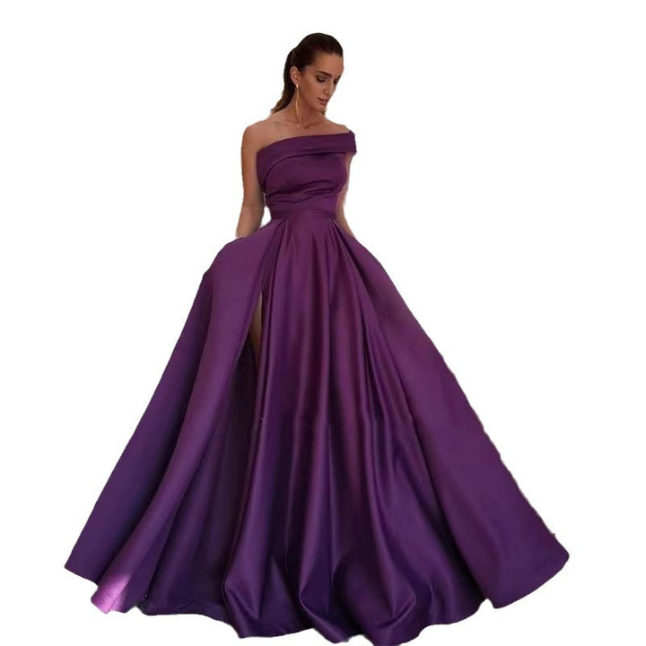 Damen Elegantes Maxikleid mit asymmetrischem Ausschnitt und hohem Beinschlitz Drune