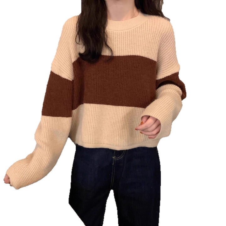 Damen Grobstrickpullover mit modernem Farbblockdesign Drune