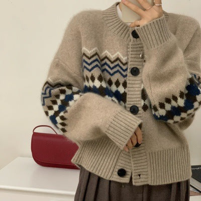 Damen Kuscheliger Strickcardigan mit ornamentalen Mustern Drune