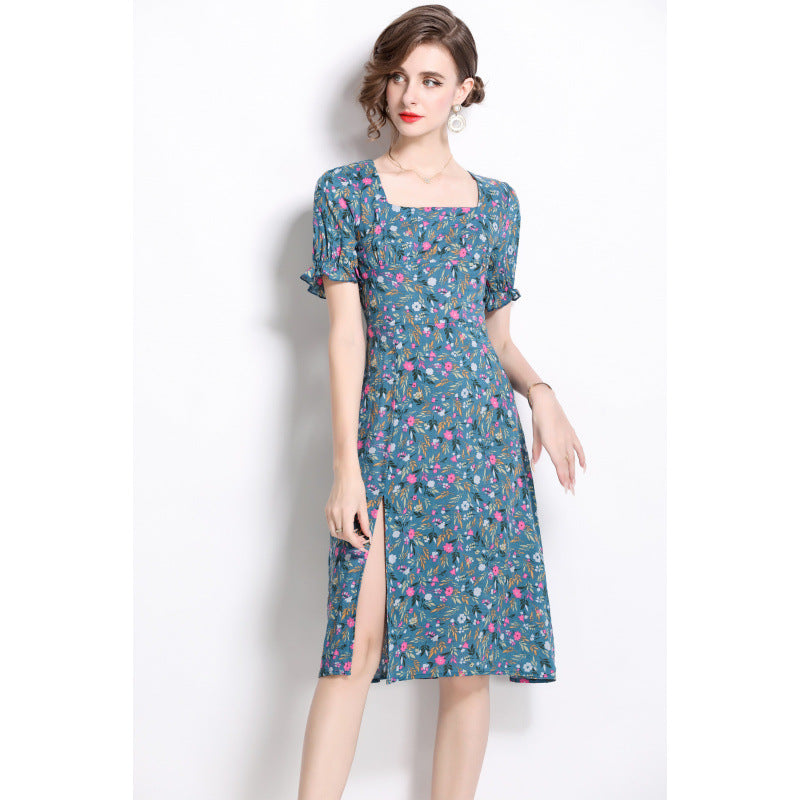 Damen Midikleid mit floralem Druck und seitlichem Schlitz Drune