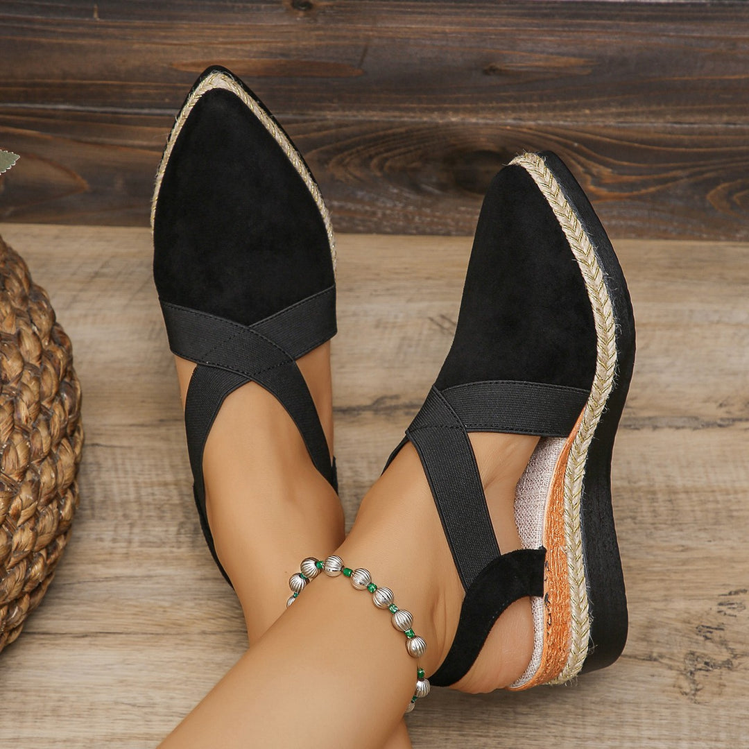 Damen nan Velours-Slingback-Keil mit spitzer Vorderkappe, geflochtenem Juteband und dämpfender Laufsohle Drune