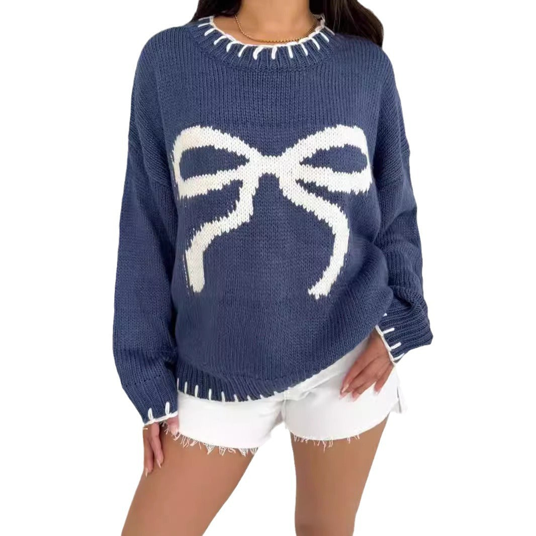 Damen lässiger Pullover mit kunstvollem Schleifenmuster Drune