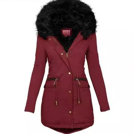 Damen Slim-Fit Thermo-Parka mit voluminöser Kunstfellkapuze und Tunnelzug Drune