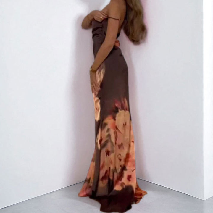Damen Maxikleid mit elegantem Spaghetti-Träger-Design und floralem Muster Drune