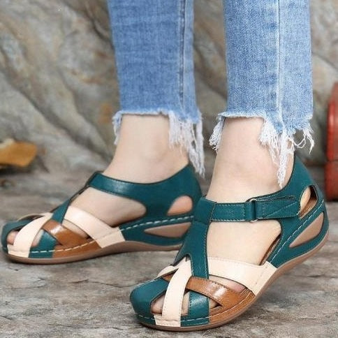 Damen Geschlossene Riemen-Sandalen mit gepolstertem Komfortfußbett und Klettverschluss Drune