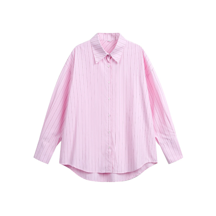 Damen Oversize-Hemdbluse mit feiner Nadelstreifenstruktur und abgerundetem Saum Drune