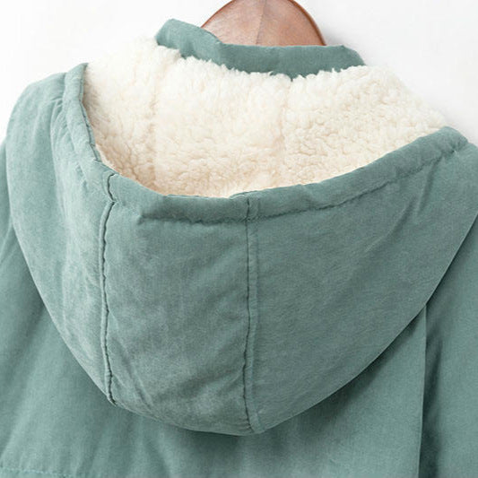 Damen nan gefütterter Winterparka mit Teddyfutter, Kapuze und verdeckter Reißverschlussblende Drune