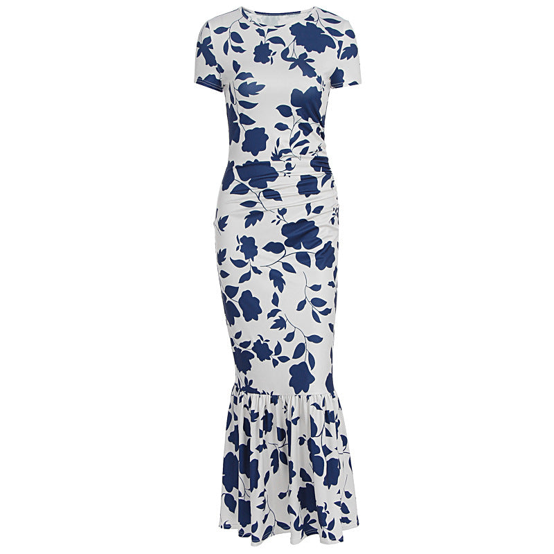 Damen Elegantes figurbetontes Kleid mit Rüschen-Saum und floralem Muster Drune