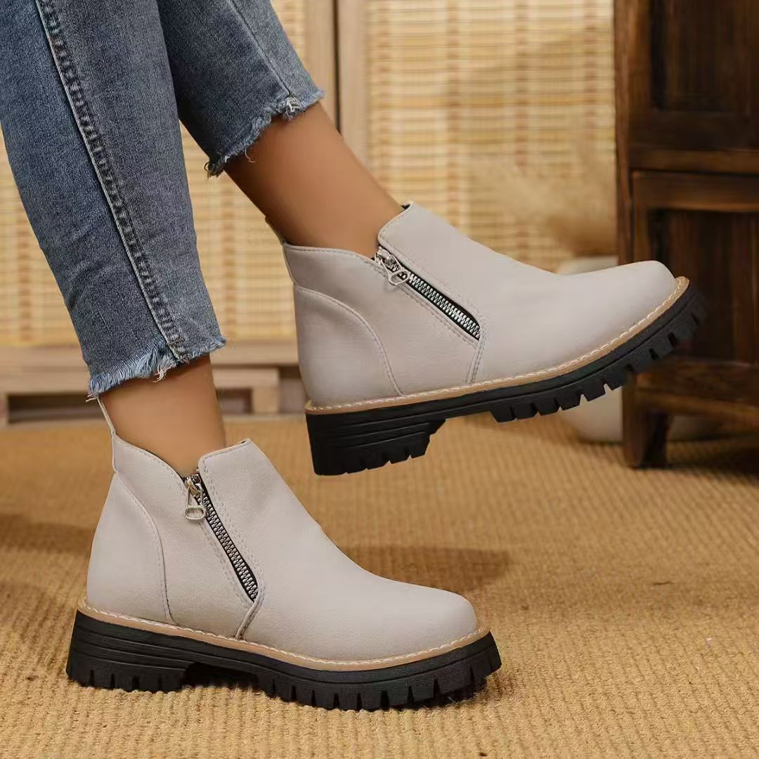 Damen Warme Chelsea-inspirierte Stiefelette mit seitlichem Reißverschluss und grober Profilsohle Drune