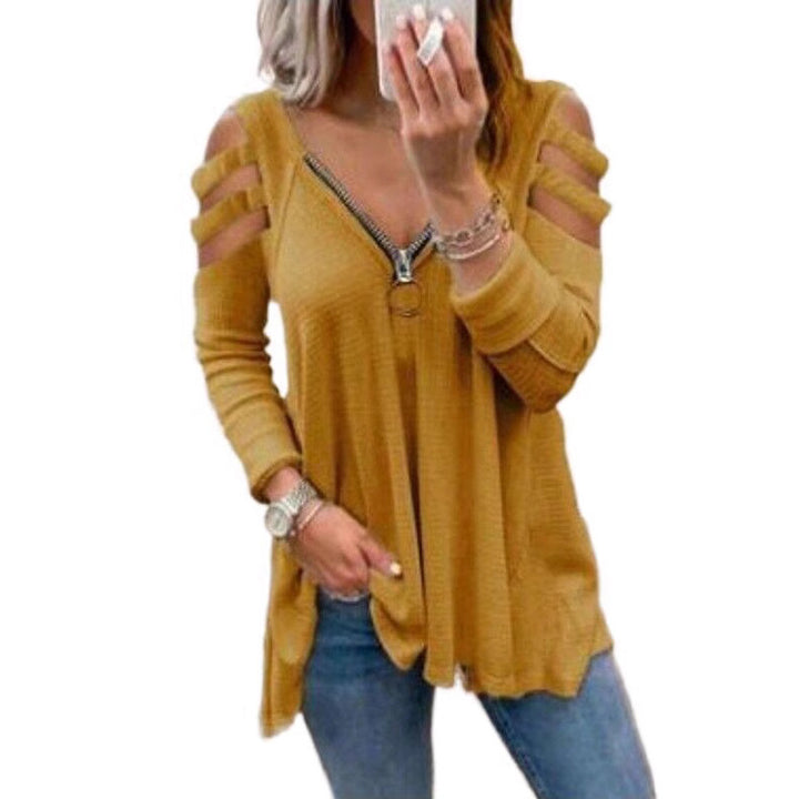 Damen Strickpullover mit modischen Cut-Out-Ärmeln Drune