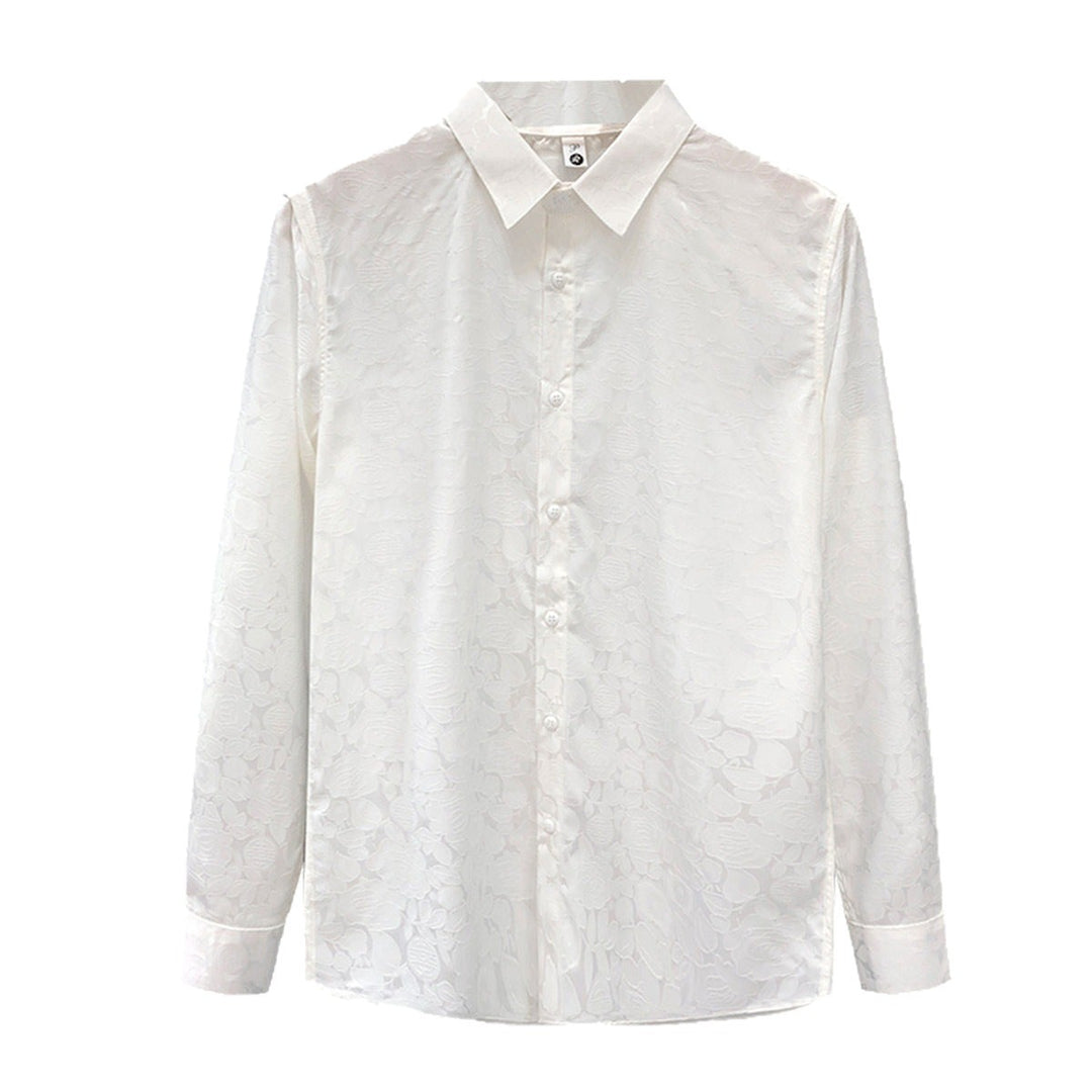 Herren Langärmeliges Jacquard-Hemd mit feinem Blumenrelief und Kentkragen Drune