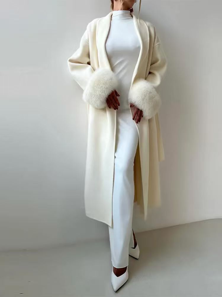 Damen eleganter, warmer Mantel mit luxuriösen Fellsärgen Drune