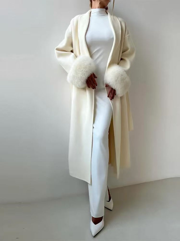 Damen eleganter, warmer Mantel mit luxuriösen Fellsärgen Drune