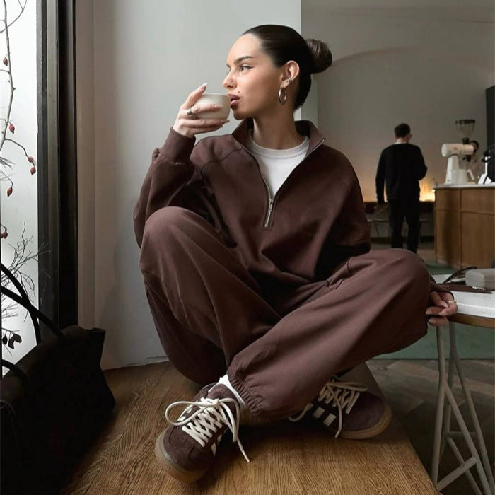 Damen Zweiteiliges Sweatset mit Stehkragen-Halbzip und Relaxed-Oversize-Schnitt Drune