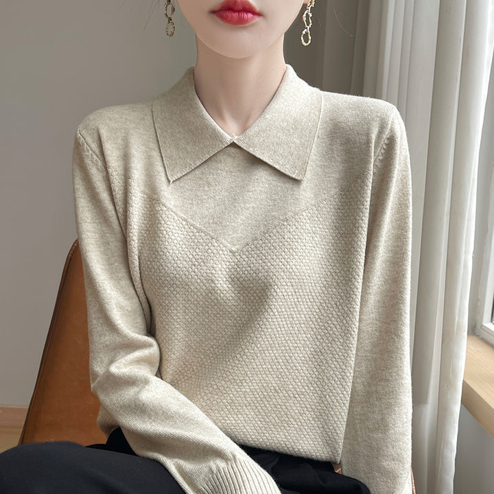 Damen Strickpullover mit Hemdkragen und strukturierter Vorderseite Drune