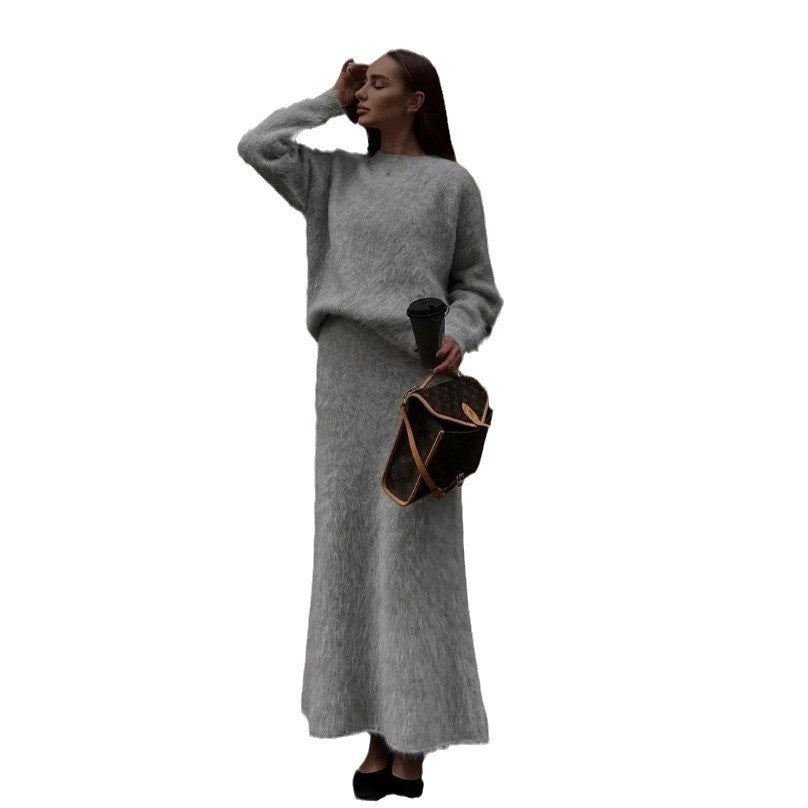 Damen Strickkleid mit tiefem V-Ausschnitt und weichem Mohair-Material Drune