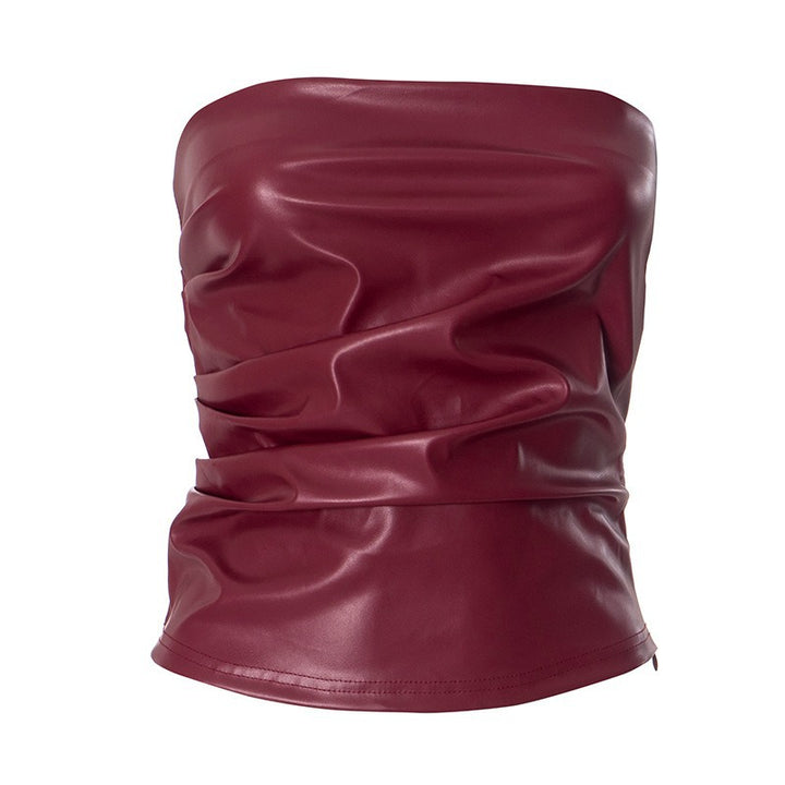 Damen Bandeau-Oberteil aus hochwertigem Kunstleder mit raffinierten Rüschendetails Drune