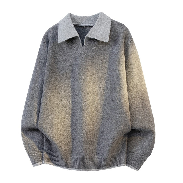 Unisex Oversize Strickpullover mit Kontrastpolokragen und V-Ausschnitt Drune