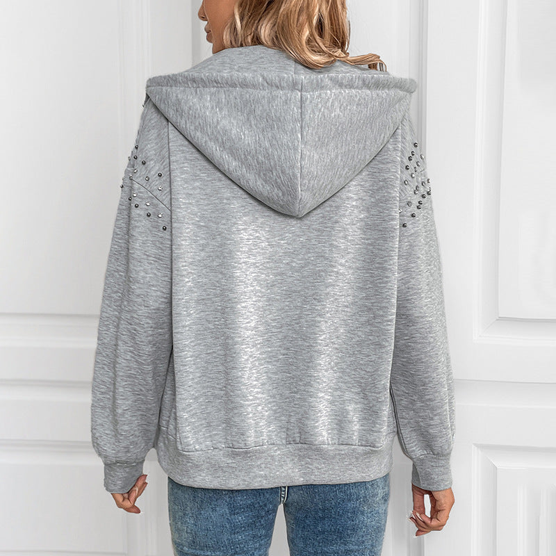 Damen Hoodie mit dekorativen Nieten und lässigem Schnitt Drune