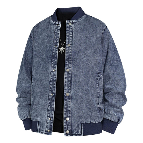 Herren Denim-Bomberjacke mit Rippkragen und Druckknopfverschluss Drune