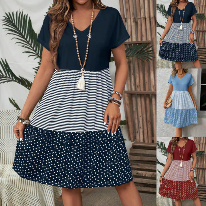 Damen Freizeitkleid mit modernem Streifen- und Punkte-Mix Drune