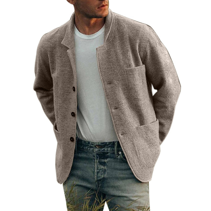 Herren Unstrukturierter Wollmix-Cardigan-Blazer mit Knopfleiste und aufgesetzten Taschen Drune