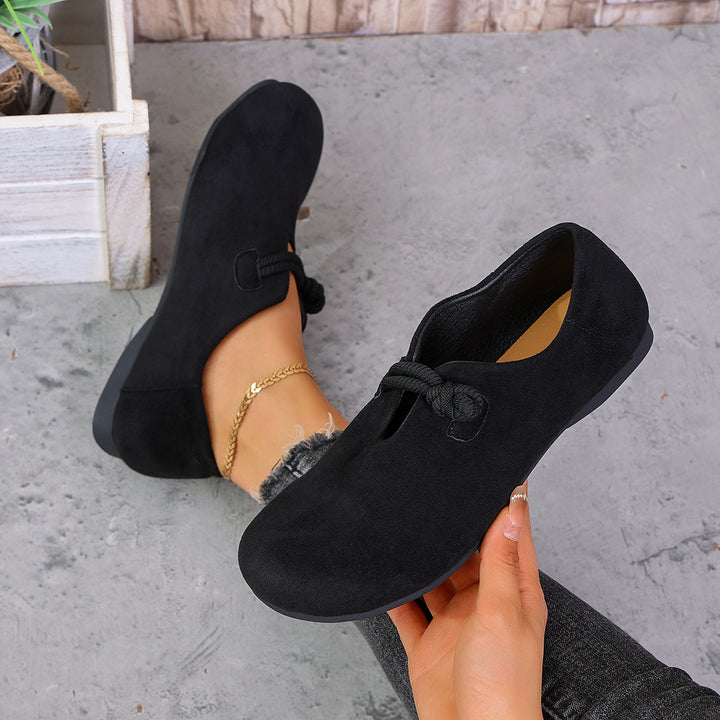 Damen  komfortable Slipper aus Veloursoptik mit dekorativem Knotenriegel und weich gepolstertem Fußbett Drune