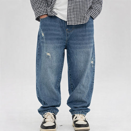 Herren lässige Relaxed-Fit Jeans mit modischen Abriebstellen Drune