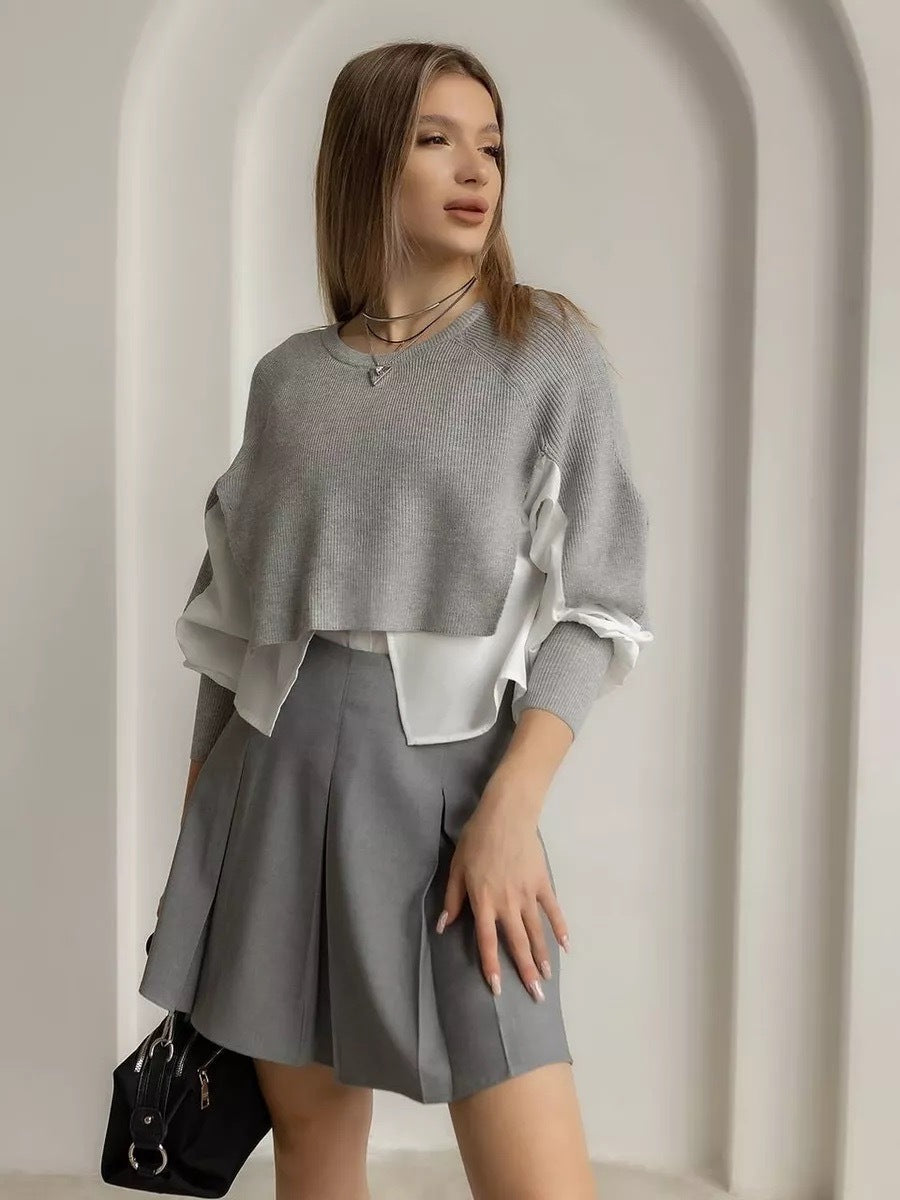 Damen modischer cropped Pullover mit innovativen Layering-Details Drune