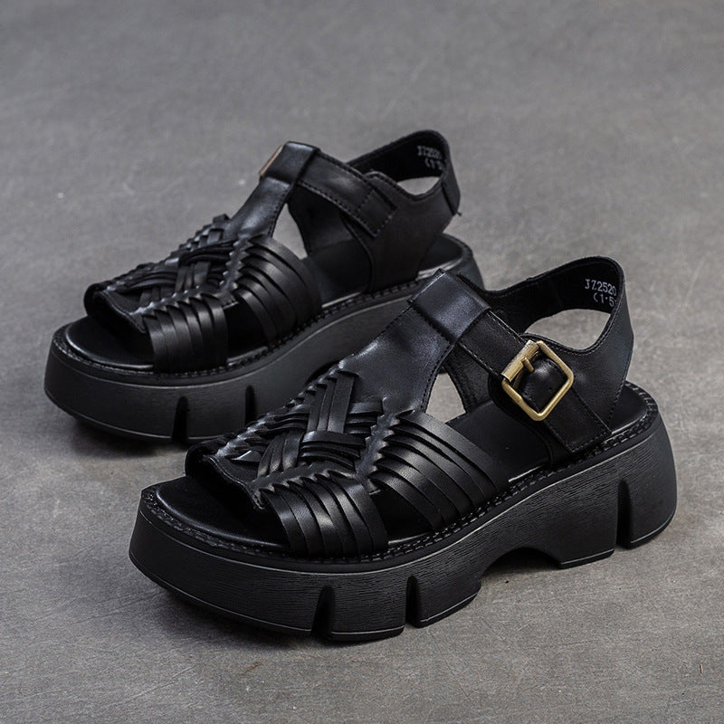 Damen Plateau-Sandalen mit geflochtenem Design und verstellbarem Riemen Drune