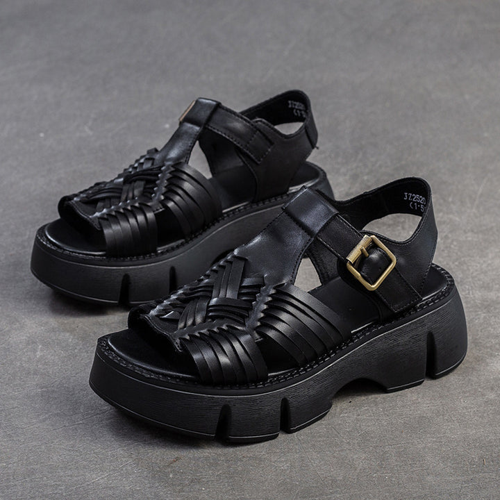 Damen Plateau-Sandalen mit geflochtenem Design und verstellbarem Riemen Drune
