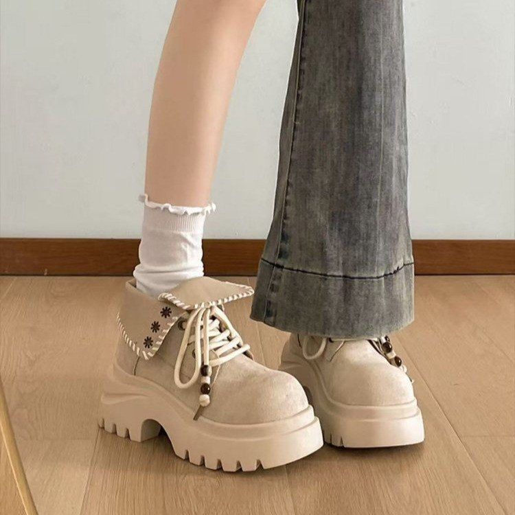 Damen Chunky Schnürboots mit modischem Einsatz Drune