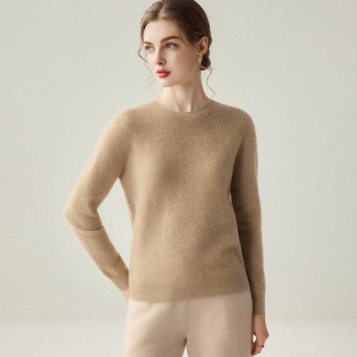 Damen Leichter Rundhalspullover aus Kaschmir‑Look mit extrafeinem Flor und geripptem Saum Drune