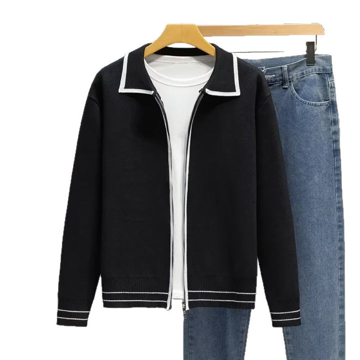 Herren Modische Strickjacke mit Kontrastkragen Drune