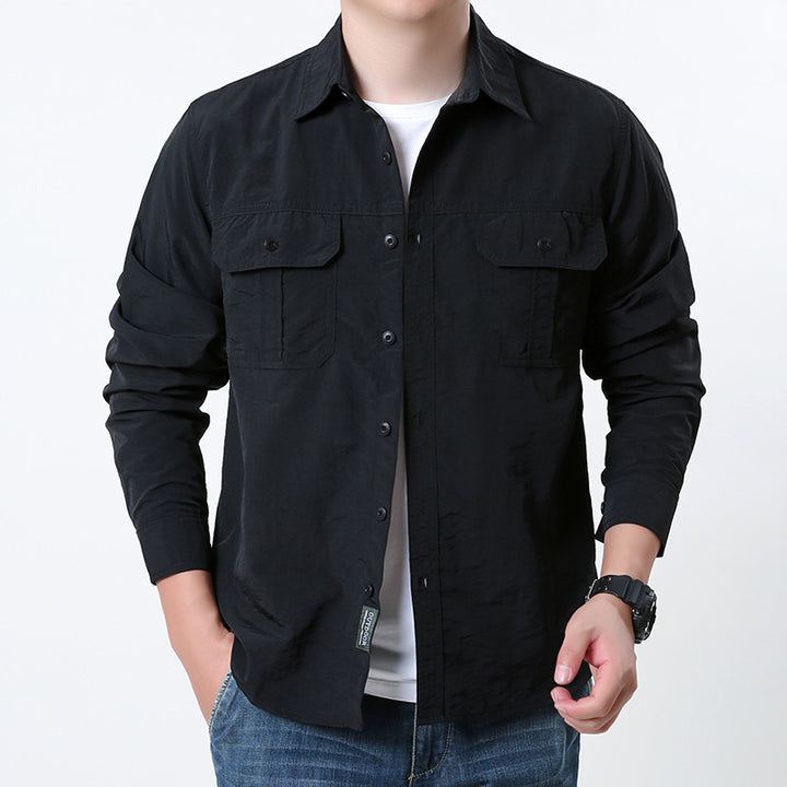 Herren nan leichtes Outdoor-Hemdjacke mit doppelten Klappentaschen, knöpfbarer Front und atmungsaktivem Technikstoff Drune