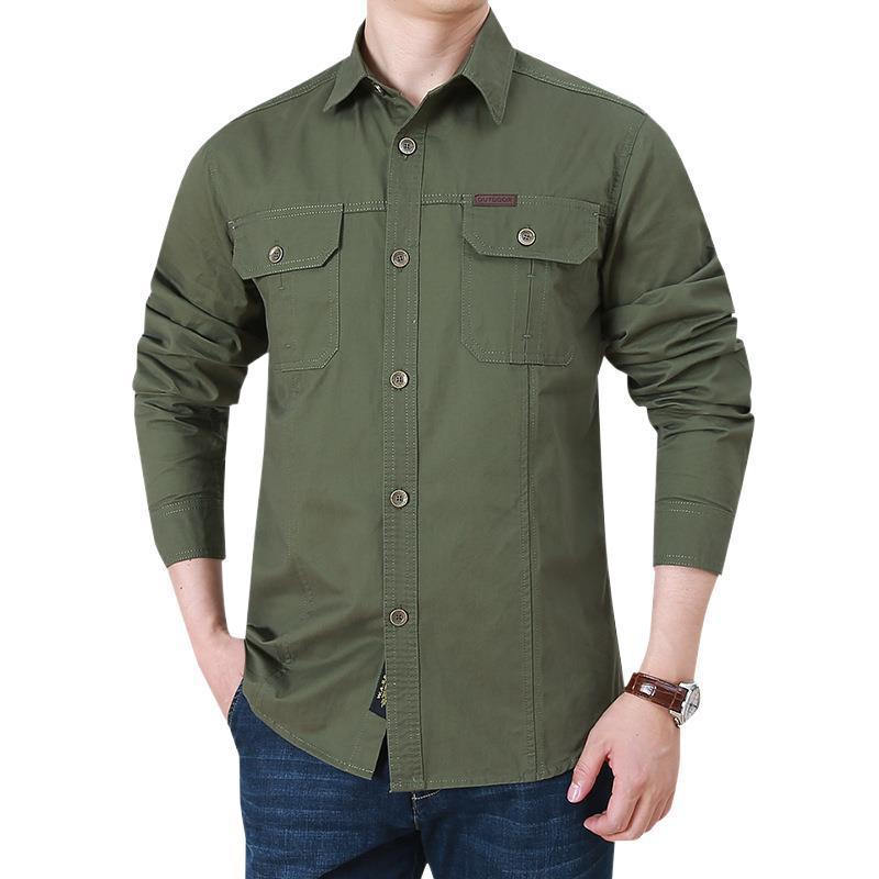 Herren Modisches Langarmhemd mit Utility-Taschen Drune
