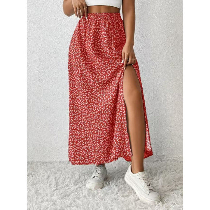 Damen Maxirock mit floralem Muster und seitlichem Schlitz Drune