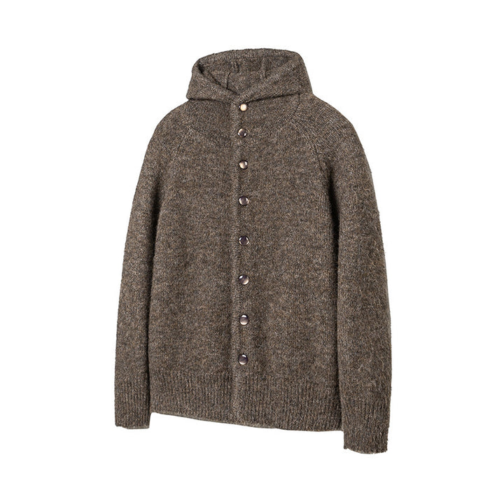 Herren Grobgestrickter Kapuzen-Cardigan mit durchgehender Knopfleiste und Rippenbündchen Drune
