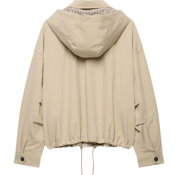 Damen Leichte Kapuzenjacke im Boxy‑Schnitt mit Kordelzug und Karofutter Drune