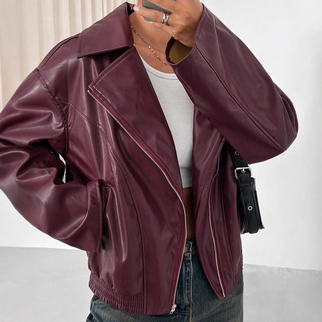 Damen Kunstlederjacke im angesagten Oversized-Stil mit schmalen Reißverschlussdetails Drune